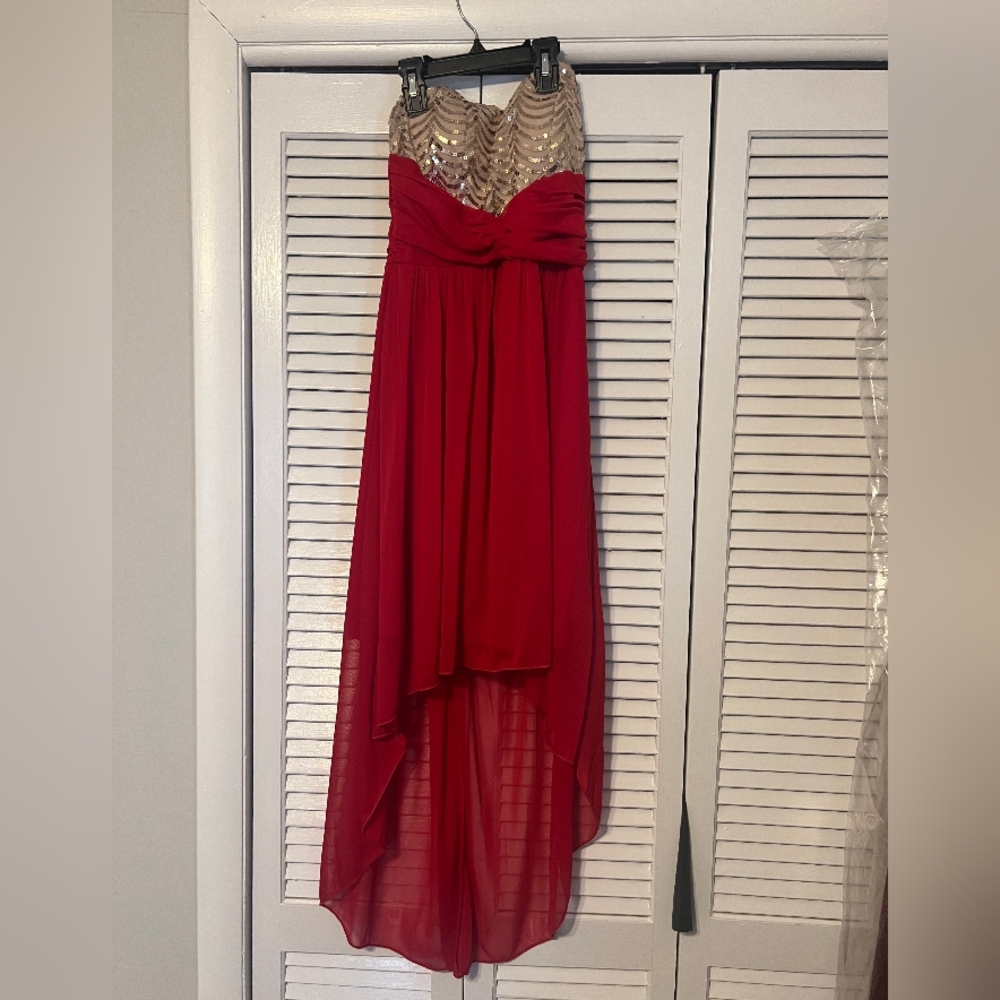 Jodi Kristopher Red Strapless Gown for Prom